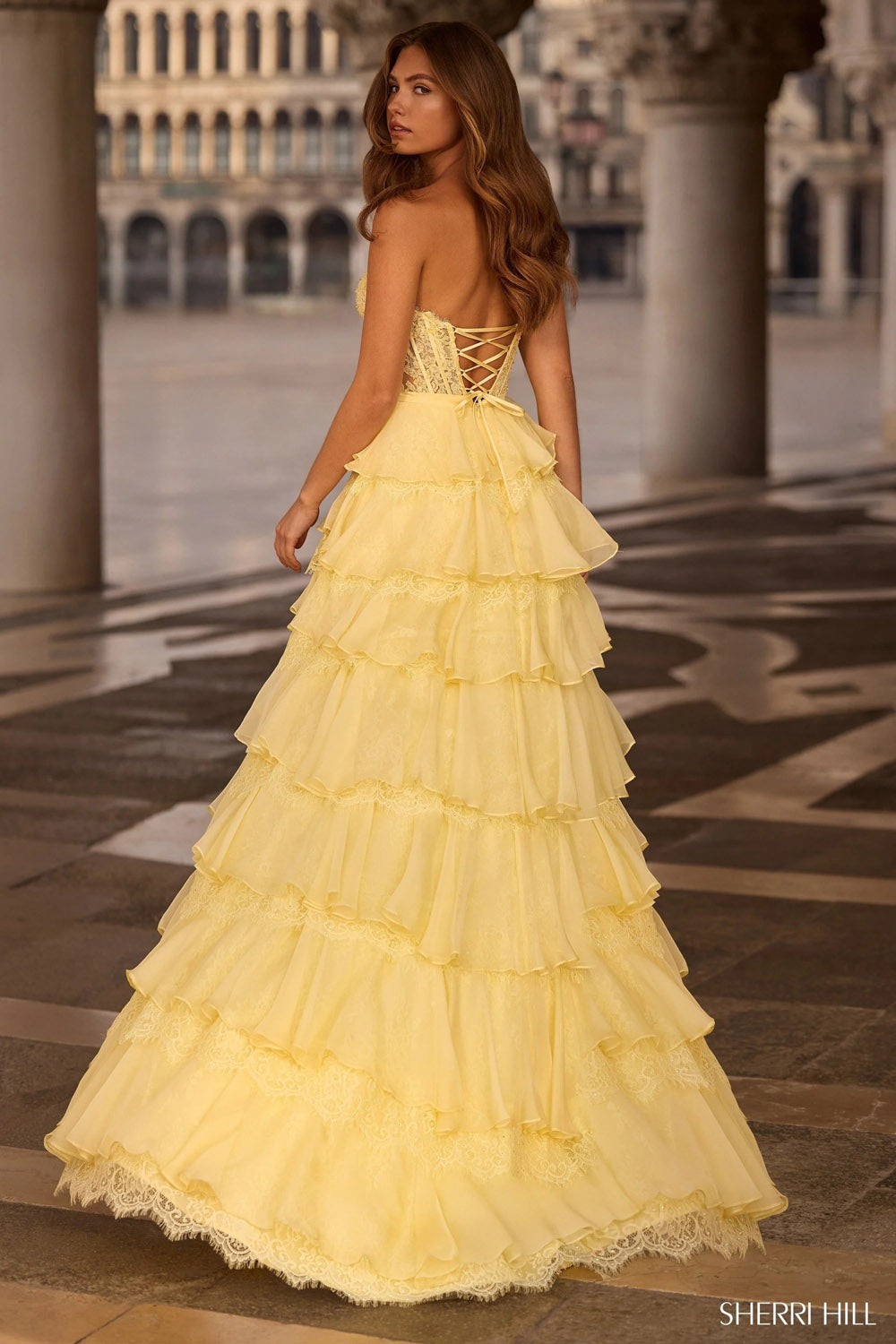 Sherri Hill 57479 prom dress images.  Sherri Hill 57479 is available in these colors: Lilac, Black, Blush, Yellow, Light Blue.