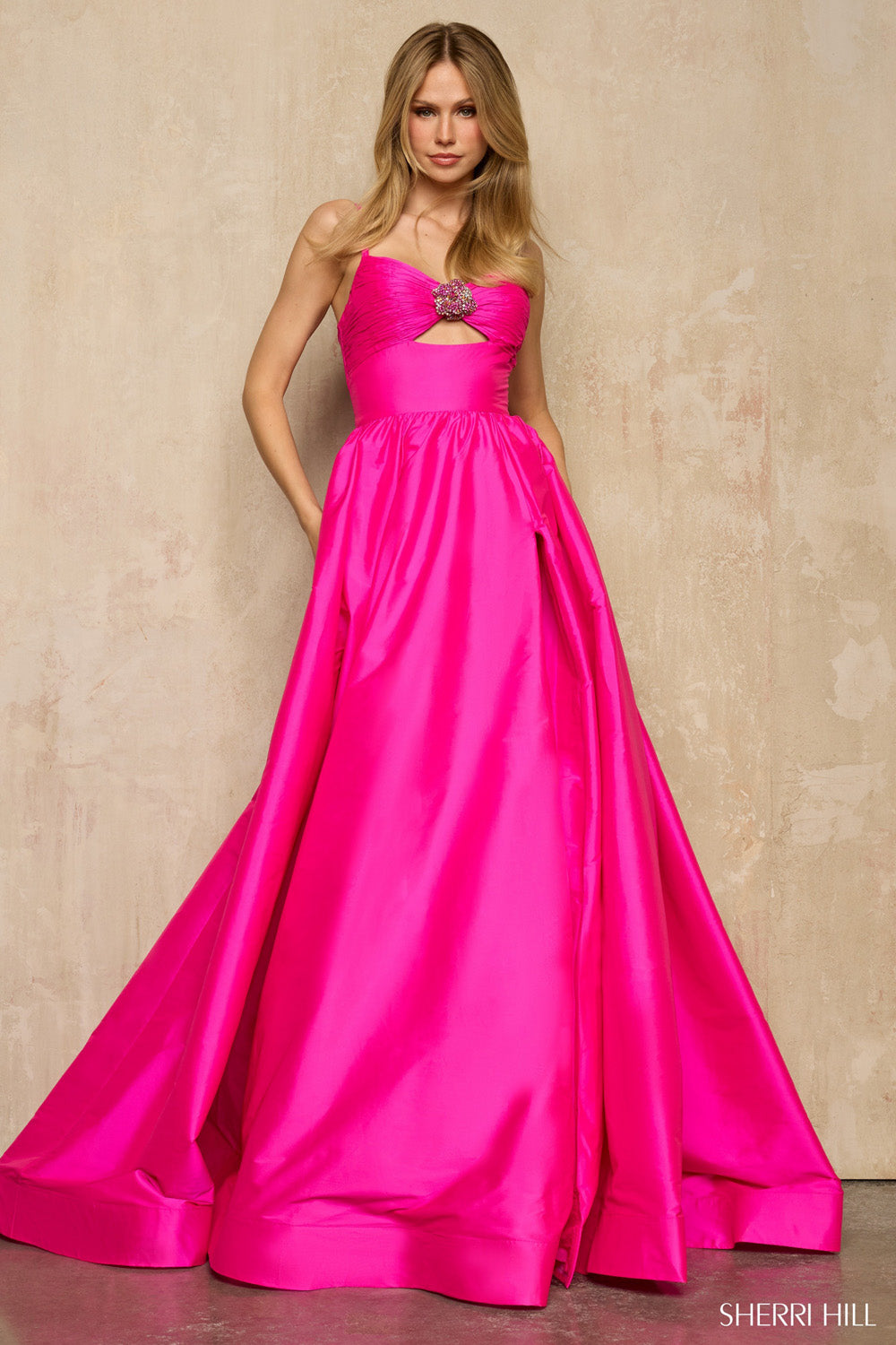 Sherri Hill 57505 prom dress images.  Sherri Hill 57505 is available in these colors: Black, Chartreuse, Light Orange, Light Blue, Peacock, Lilac, Bright Royal, Bright Fuchsia, Red, Yellow.