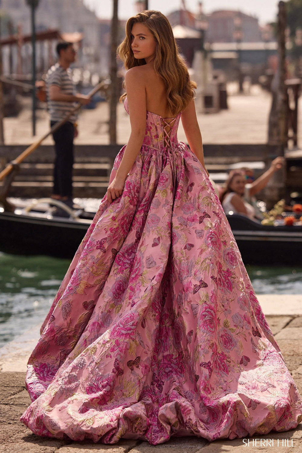 Sherri Hill 57515 prom dress images.  Sherri Hill 57515 is available in these colors: Pink.