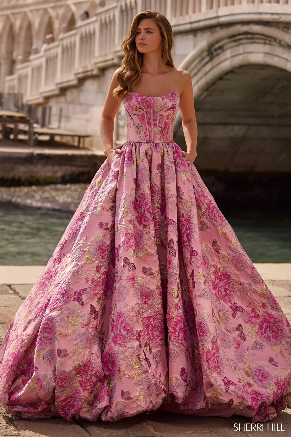 Sherri Hill 57515 prom dress images.  Sherri Hill 57515 is available in these colors: Pink.