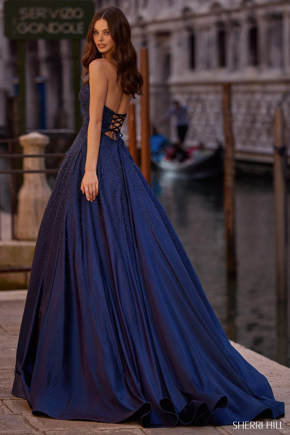 Sherri Hill 57552 prom dress images.  Sherri Hill 57552 is available in these colors: Light Blue, Red, Bright Fuchsia, Black, Blush, Silver, Yellow, Orange, Royal, Peacock, Navy.