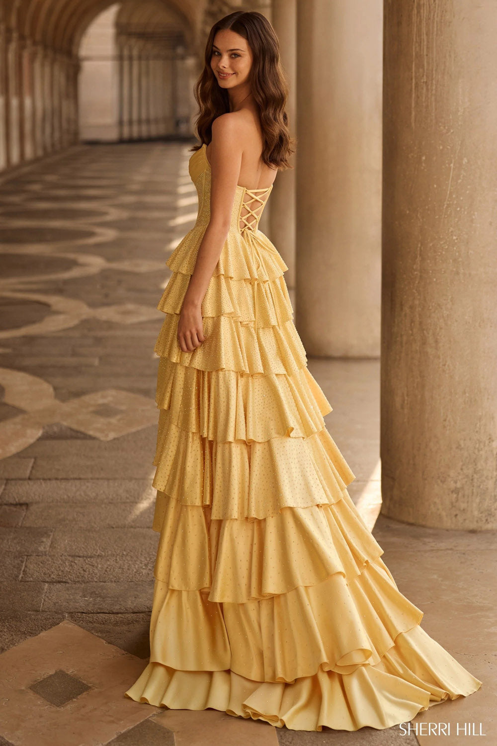 Sherri Hill 57567 prom dress images.  Sherri Hill 57567 is available in these colors: Silver, Royal, Red, Peacock, Orange, Navy, Lilac, Light Champagne, Emerald, Bright Fuchsia, Pink, Yellow, Black, Nude Silver, Light Blue, Periwinkle.