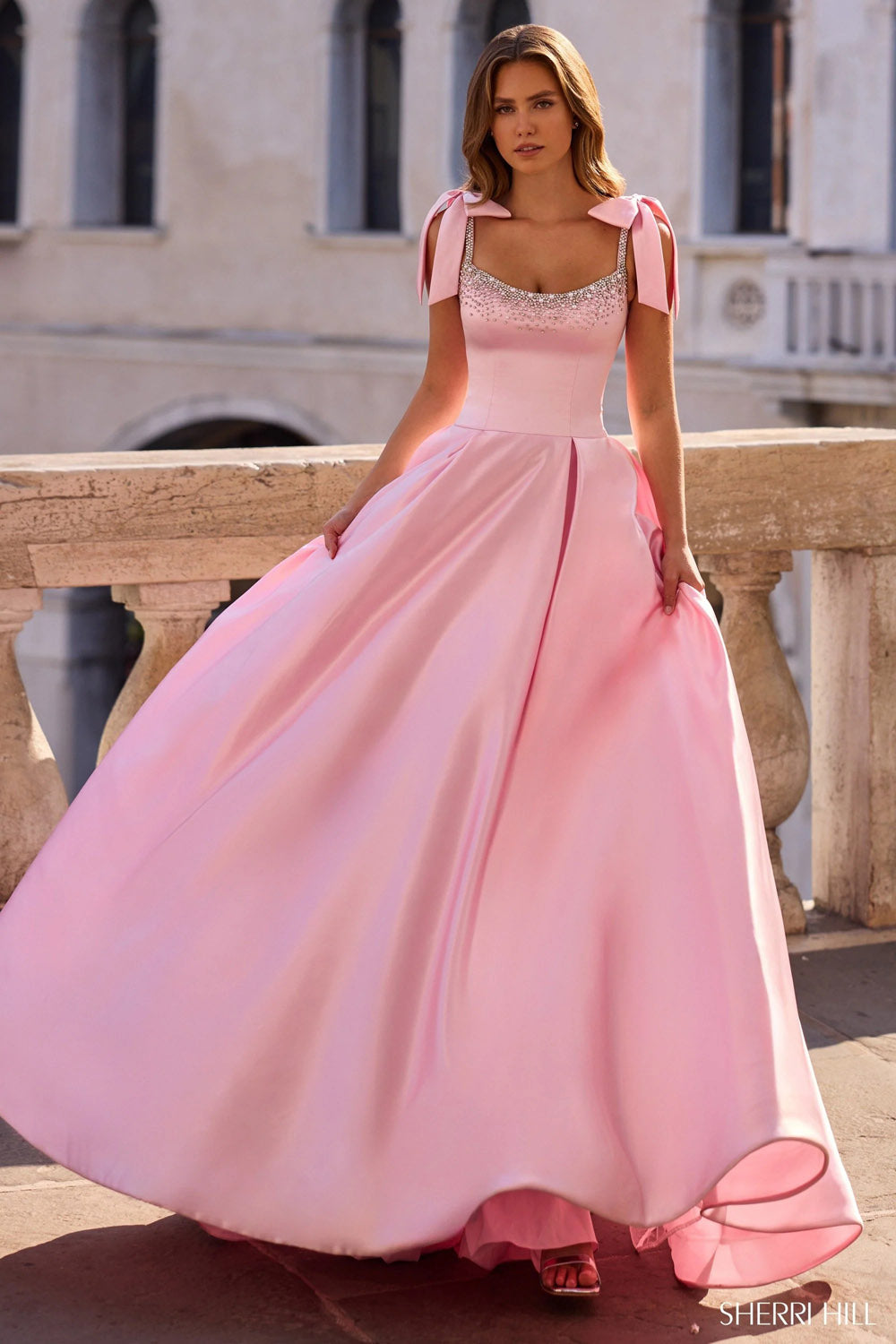 Sherri Hill 57574 prom dress images.  Sherri Hill 57574 is available in these colors: Pink, Yellow, Ivory, Black, Light Blue, Periwinkle, Red, Lilac.