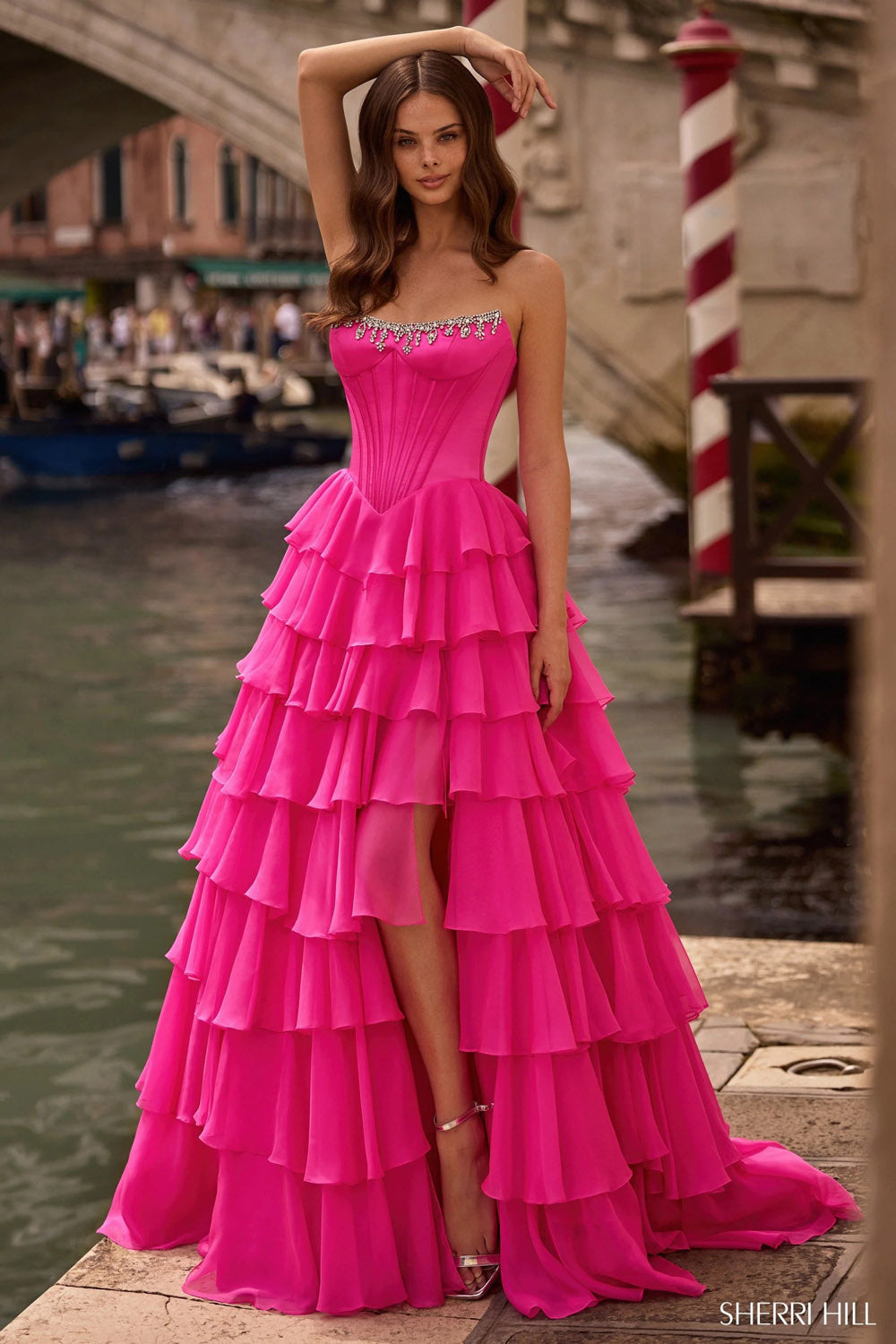 Sherri Hill 57581 prom dress images.  Sherri Hill 57581 is available in these colors: Navy, Ocean Blue, Candy Pink, Yellow, Periwinkle, Light Blue, Royal, Red, Black, Ivory, Aqua, Bright Fuchsia, Blush, Emerald.