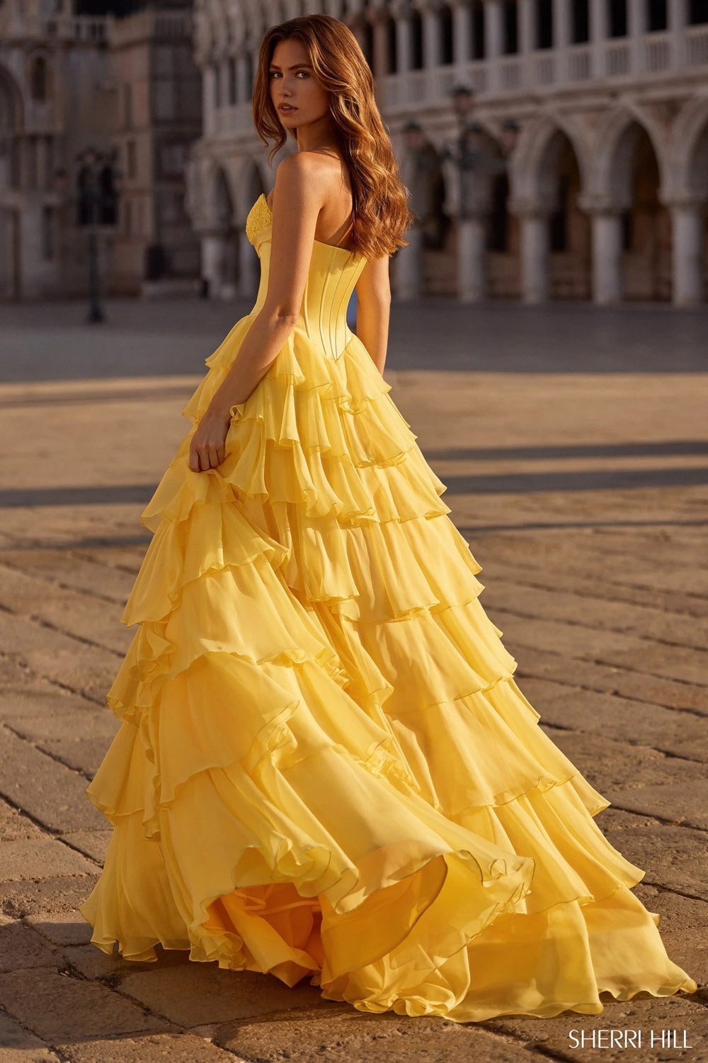 Sherri Hill 57586 prom dress images.  Sherri Hill 57586 is available in these colors: Emerald, Royal, Red, Candy Pink, Ivory, Periwinkle, Light Blue, Black, Aqua, Yellow, Blush, Bright Pink.