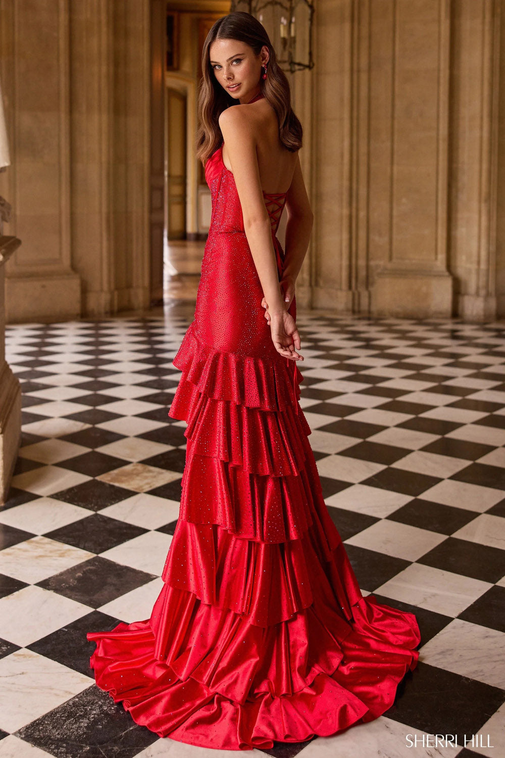 Sherri Hill 57618 prom dress images.  Sherri Hill 57618 is available in these colors: Light Champagne, Yellow, Light Blue, Emerald, Light Blue Silver, Teal, Orange, Navy, Bright Fuchsia, Silver, Pink, Peacock, Lilac, Red, Black Silver, Royal, Nude Silver.