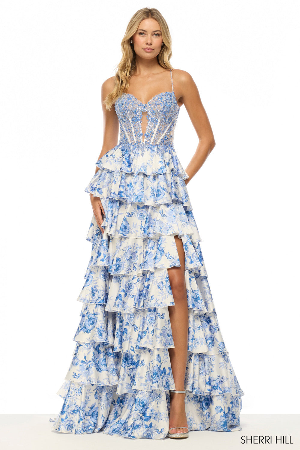 Sherri Hill 57662 prom dress images.  Sherri Hill 57662 is available in these colors: Ivory Blue .