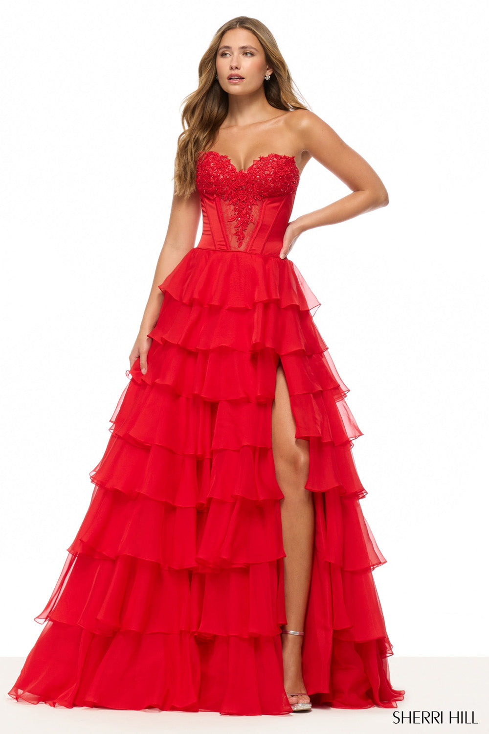 Sherri Hill 57714 prom dress images.  Sherri Hill 57714 is available in these colors: Royal, Navy, Coral, Aqua, Periwinkle, Bright Pink, Lilac, Red, Yellow, Light Blue, Black, Ivory  .