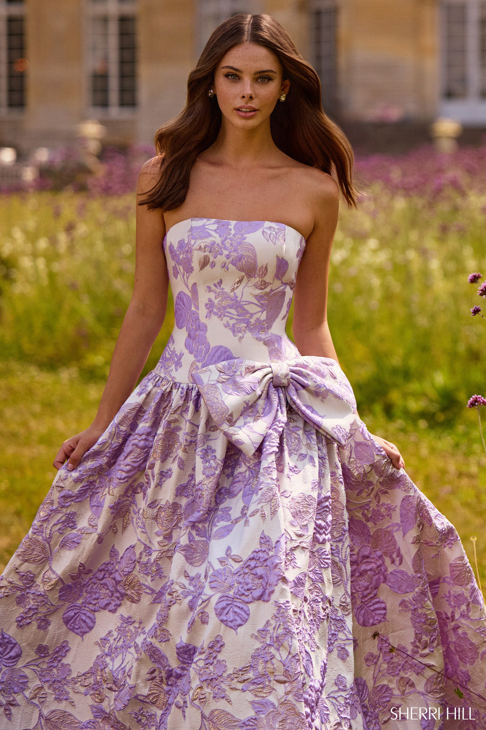 Sherri Hill 57730 prom dress images.  Sherri Hill 57730 is available in these colors: Ivory Light Blue, Ivory Ivory, Ivory Pink, Ivory Lilac.