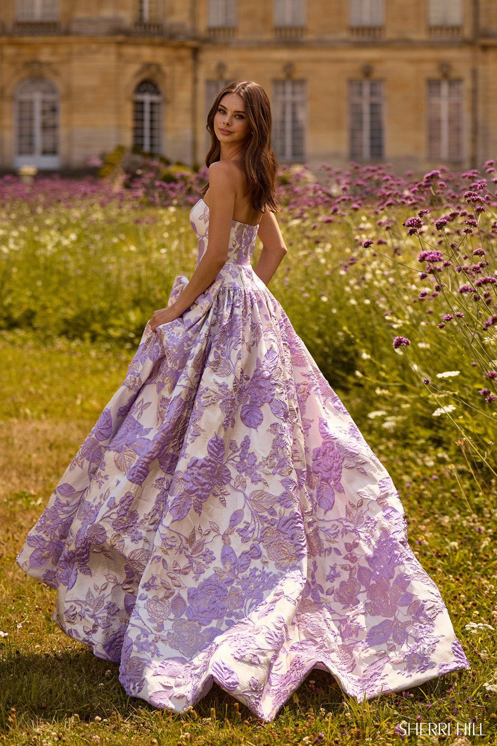 Sherri Hill 57730 prom dress images.  Sherri Hill 57730 is available in these colors: Ivory Light Blue, Ivory Ivory, Ivory Pink, Ivory Lilac.