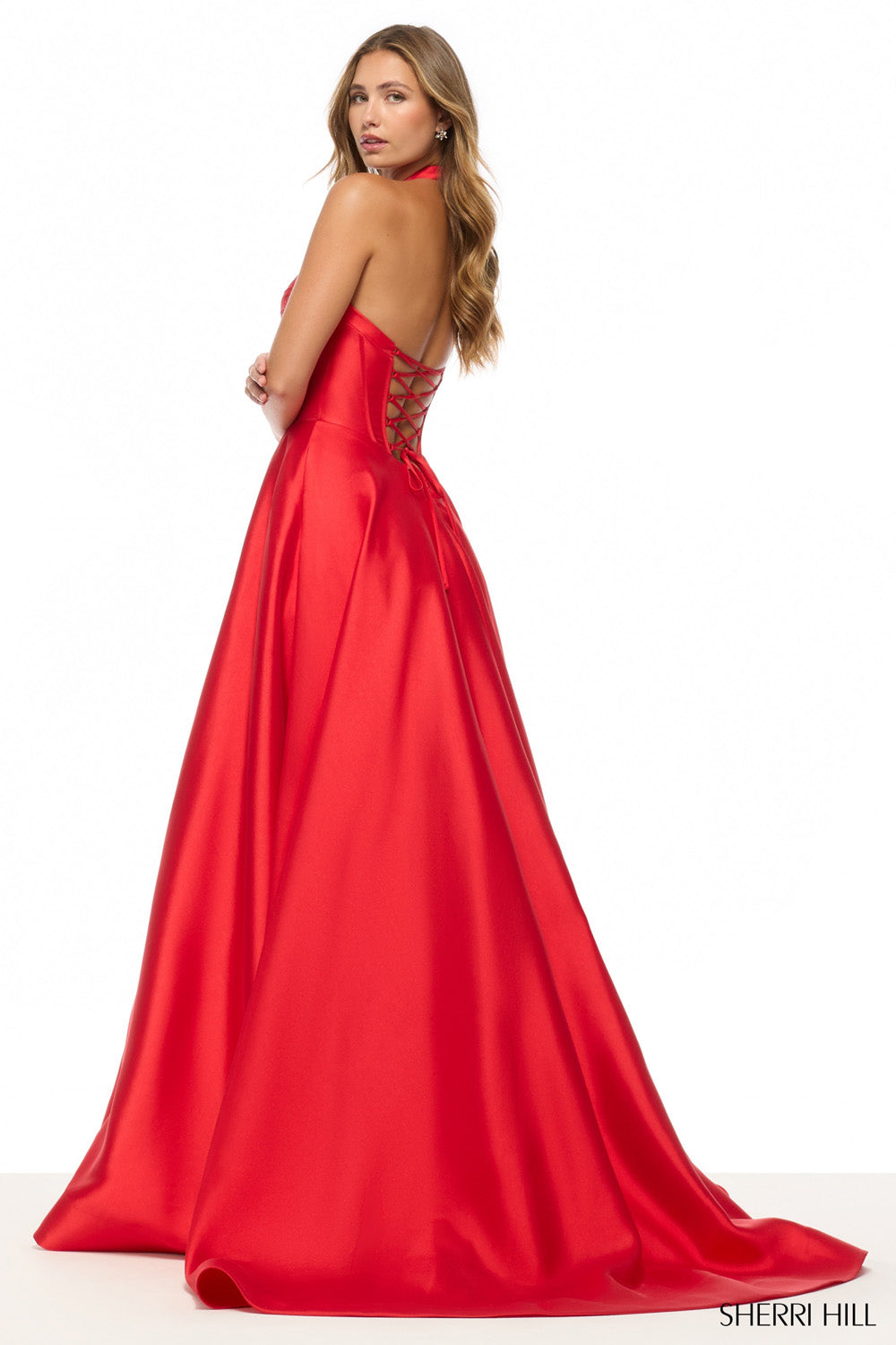 Sherri Hill 57737 prom dress images.  Sherri Hill 57737 is available in these colors: Bright Pink, Light Blue, Lilac, Emerald, Royal, Blush, Yellow, Ivory, Navy, Black, Red, Peacock .