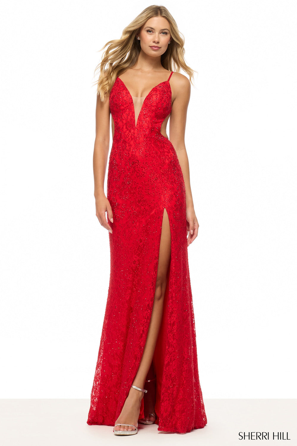 Sherri Hill 57744 prom dress images.  Sherri Hill 57744 is available in these colors: Red, Navy, Black.