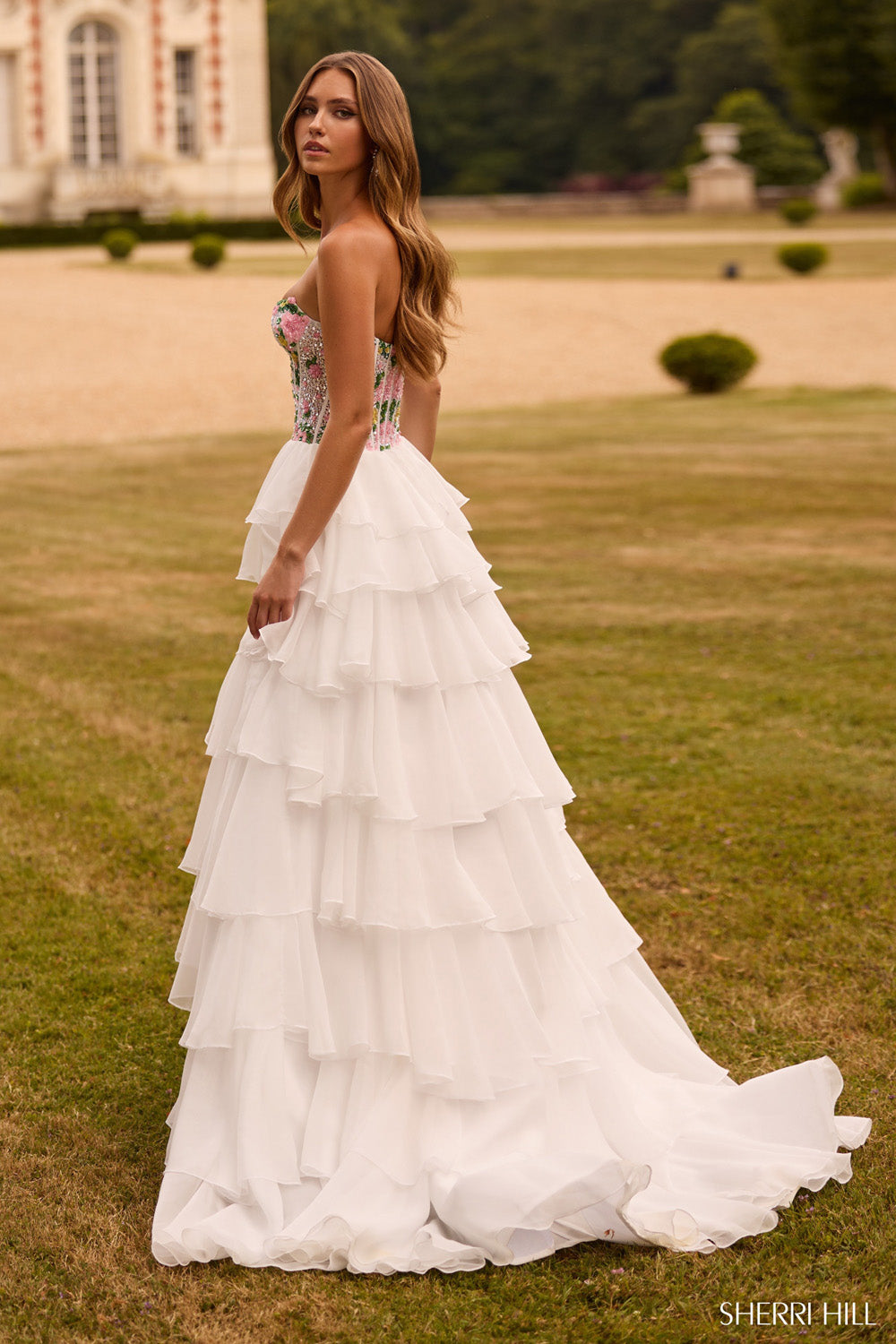 Sherri Hill 57750 prom dress images.  Sherri Hill 57750 is available in these colors: Ivory Multi .