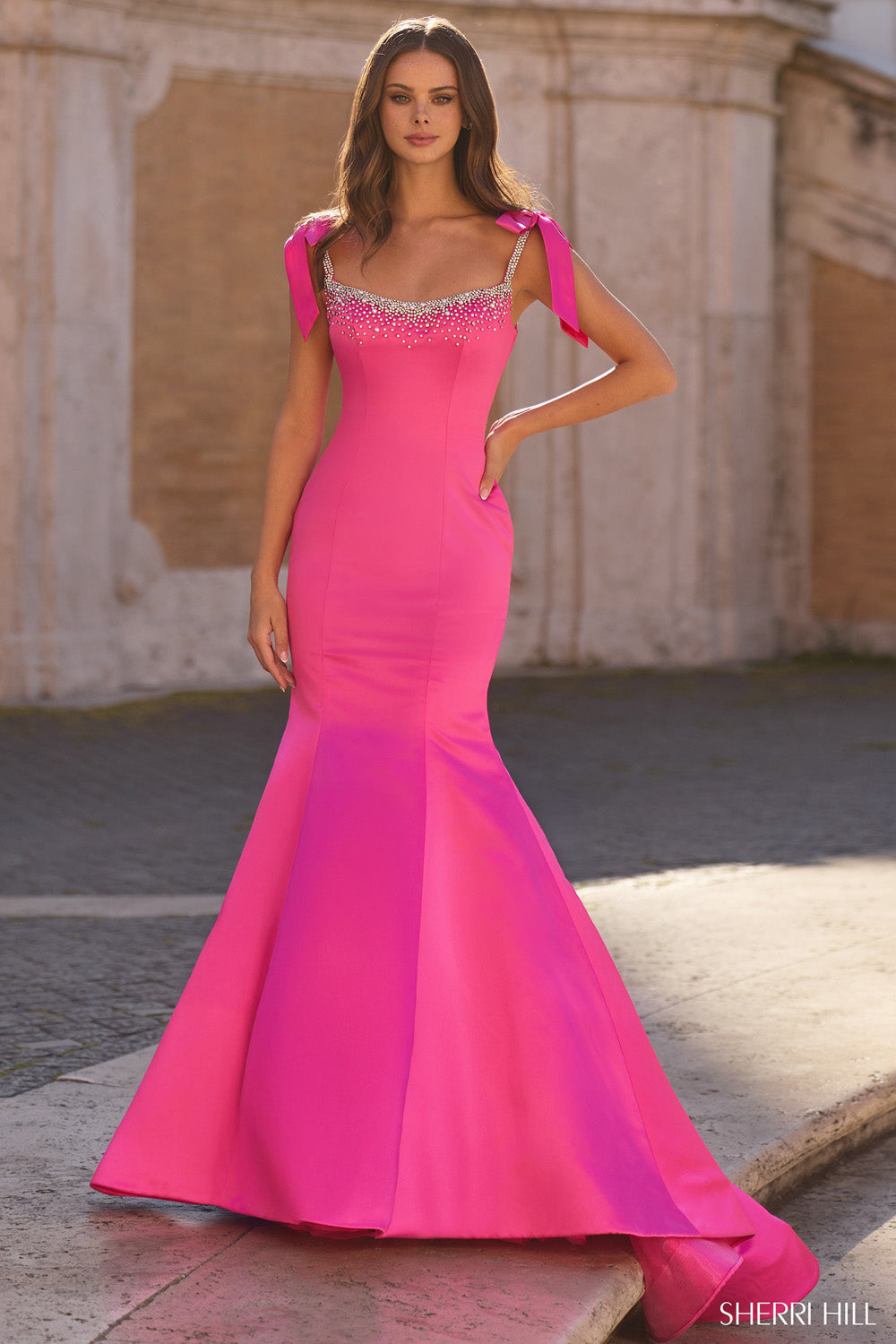 Sherri Hill 57772 prom dress images.  Sherri Hill 57772 is available in these colors: Light Blue, Aqua, Bright Fuchsia, Red, Ivory, Pink, Black, Yellow, Lilac, Periwinkle, Candy Pink, Blush, Bright Pink .