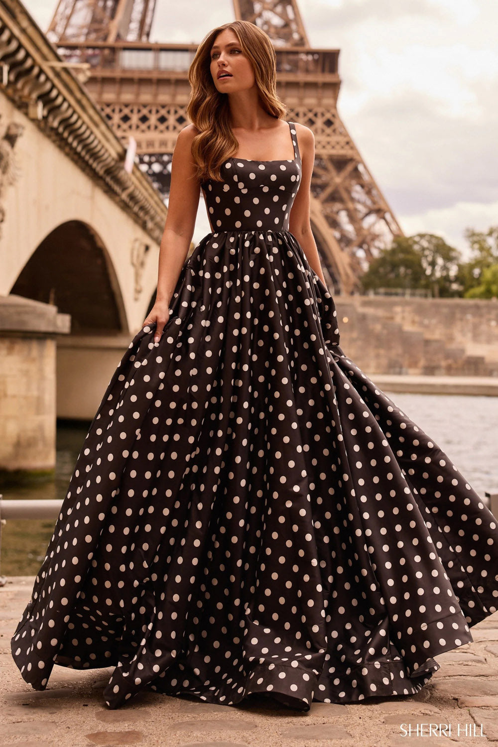 Sherri Hill 57787 prom dress images.  Sherri Hill 57787 is available in these colors: Black White Print.