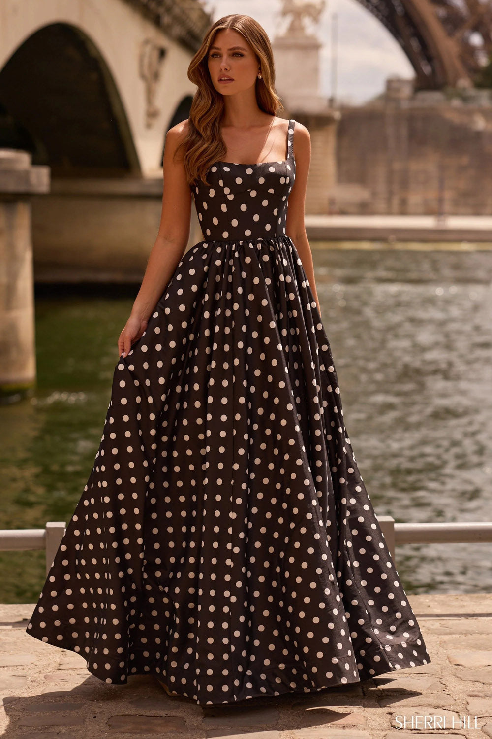 Sherri Hill 57787 prom dress images.  Sherri Hill 57787 is available in these colors: Black White Print.