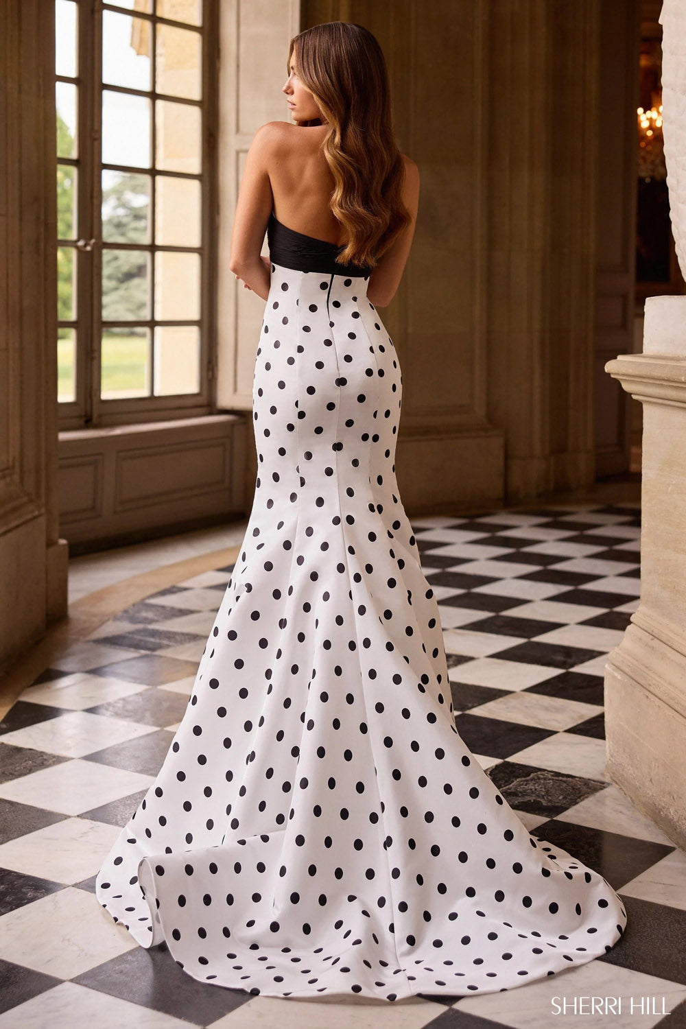 Sherri Hill 57800 prom dress images.  Sherri Hill 57800 is available in these colors: Ivory Black, Yellow Ivory, Navy Ivory , Candy Pink Ivory, Black Ivory, Ivory Bright Pink, Ivory Navy, Black Ivory Fuchsia .