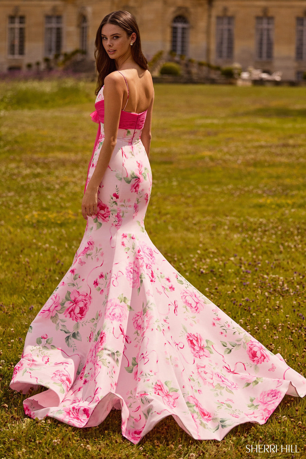 Sherri Hill 57834 prom dress images.  Sherri Hill 57834 is available in these colors: Pink Print.