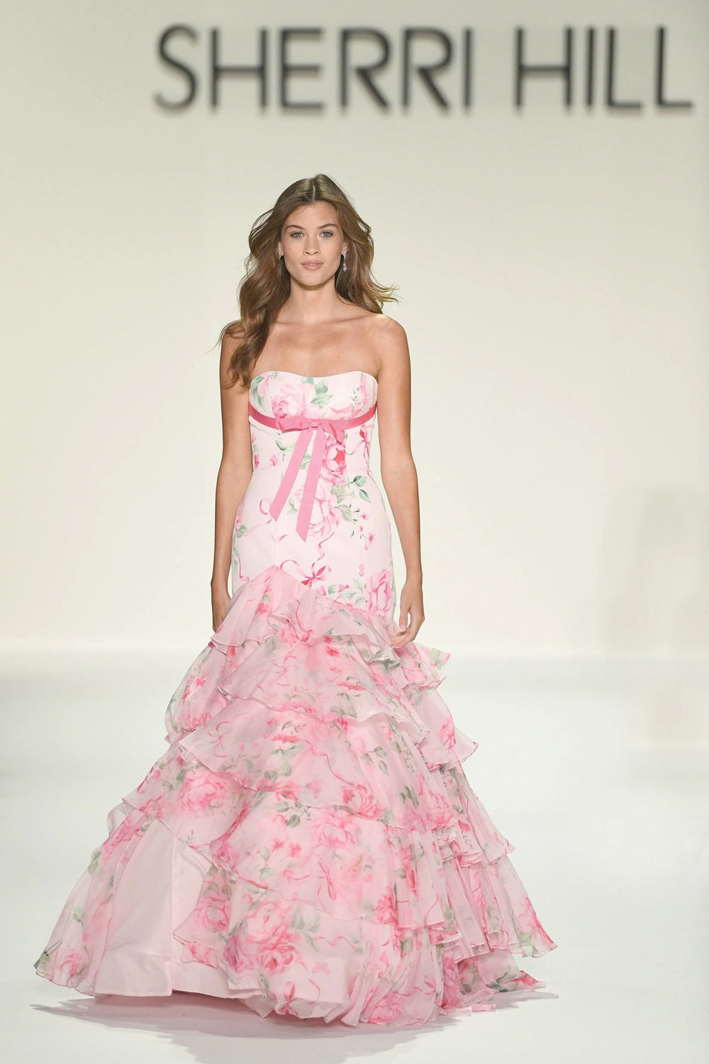 Sherri Hill 57853 prom dress images.  Sherri Hill 57853 is available in these colors: Pink Multi Print, Periwinkle Print.