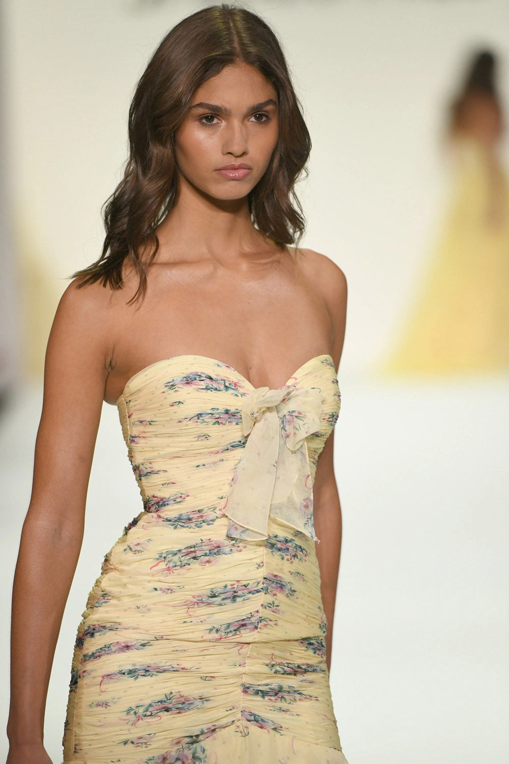 Sherri Hill 57865 prom dress images.  Sherri Hill 57865 is available in these colors: Light Blue Print, Pink Print, Yellow Print.