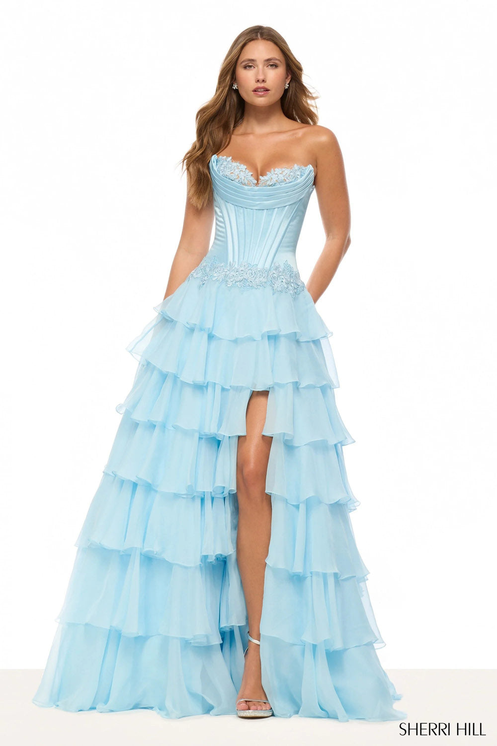 Sherri Hill 57868 prom dress images.  Sherri Hill 57868 is available in these colors: Bright Fuchsia, Periwinkle, Lilac, Black, Ivory, Blush, Navy, Yellow, Red, Light Blue .