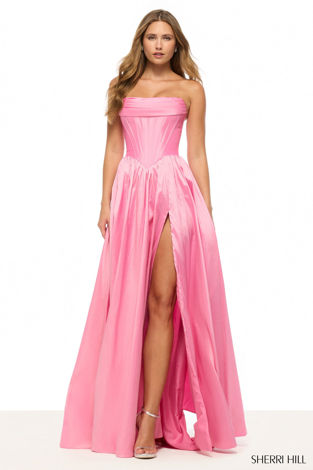 Sherri Hill 57870 prom dress images.  Sherri Hill 57870 is available in these colors: Ivory, Lilac, Yellow, Bright Pink, Black, Navy, Red, Royal, Aqua .