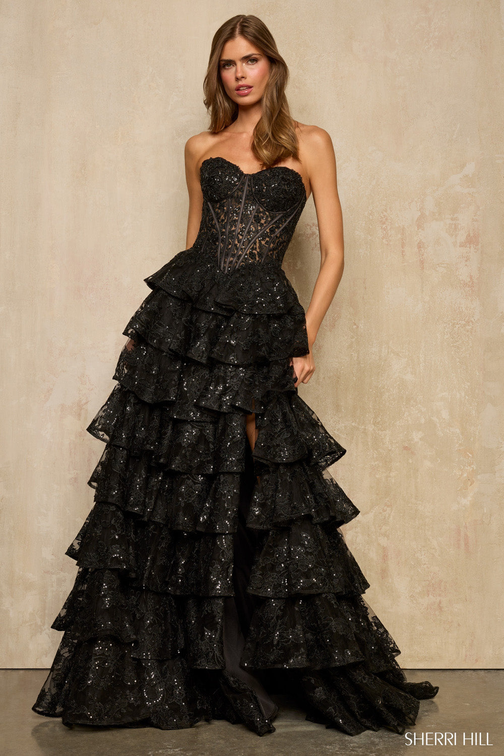 Sherri Hill 57894 prom dress images.  Sherri Hill 57894 is available in these colors: Black, Ivory.