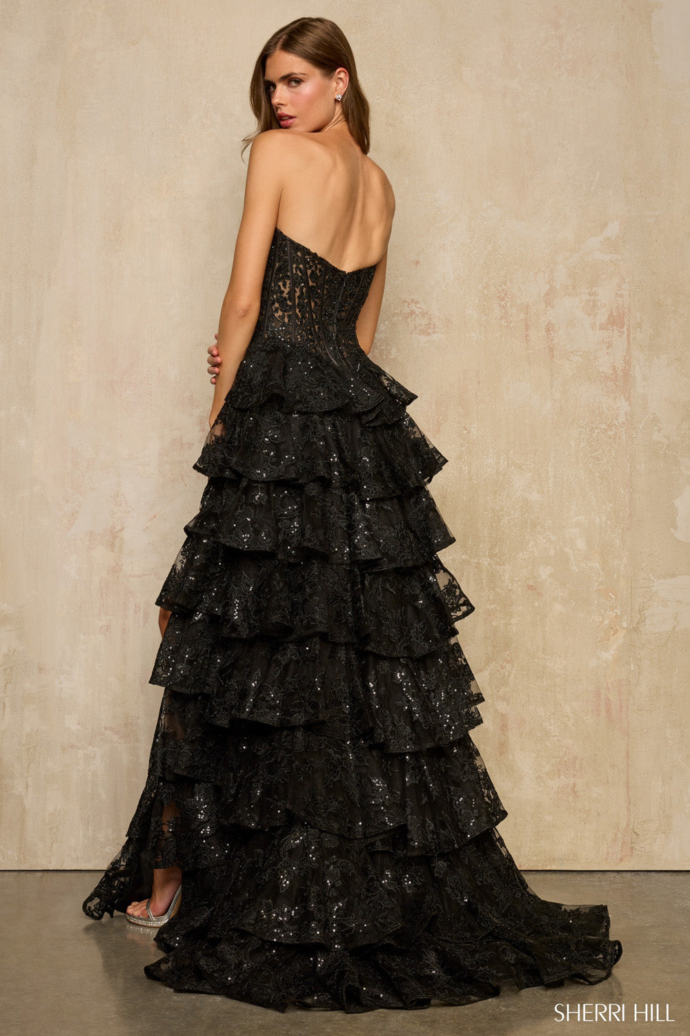 Sherri Hill 57894 prom dress images.  Sherri Hill 57894 is available in these colors: Black, Ivory.