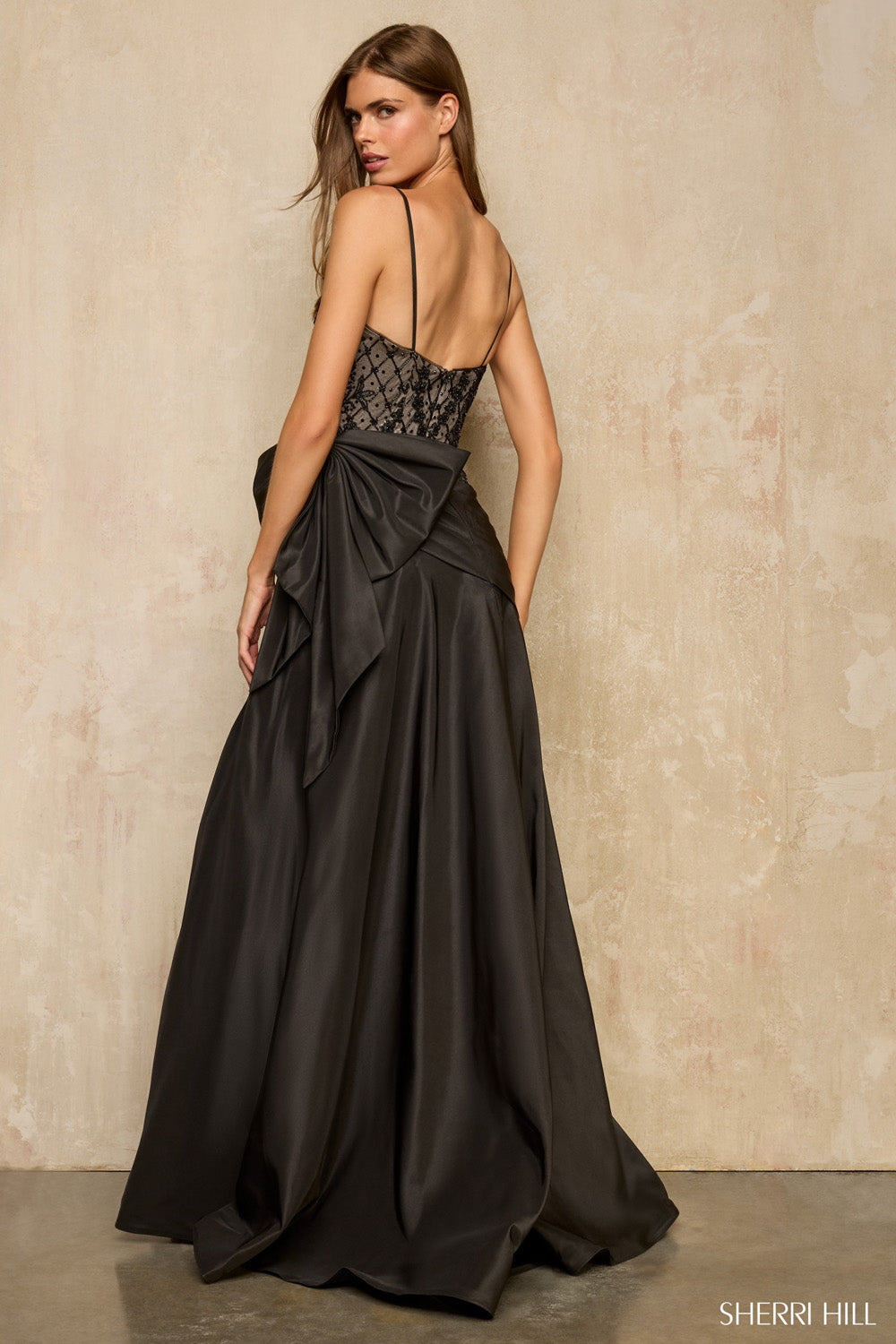 Sherri Hill 57960 prom dress images.  Sherri Hill 57960 is available in these colors: Black.