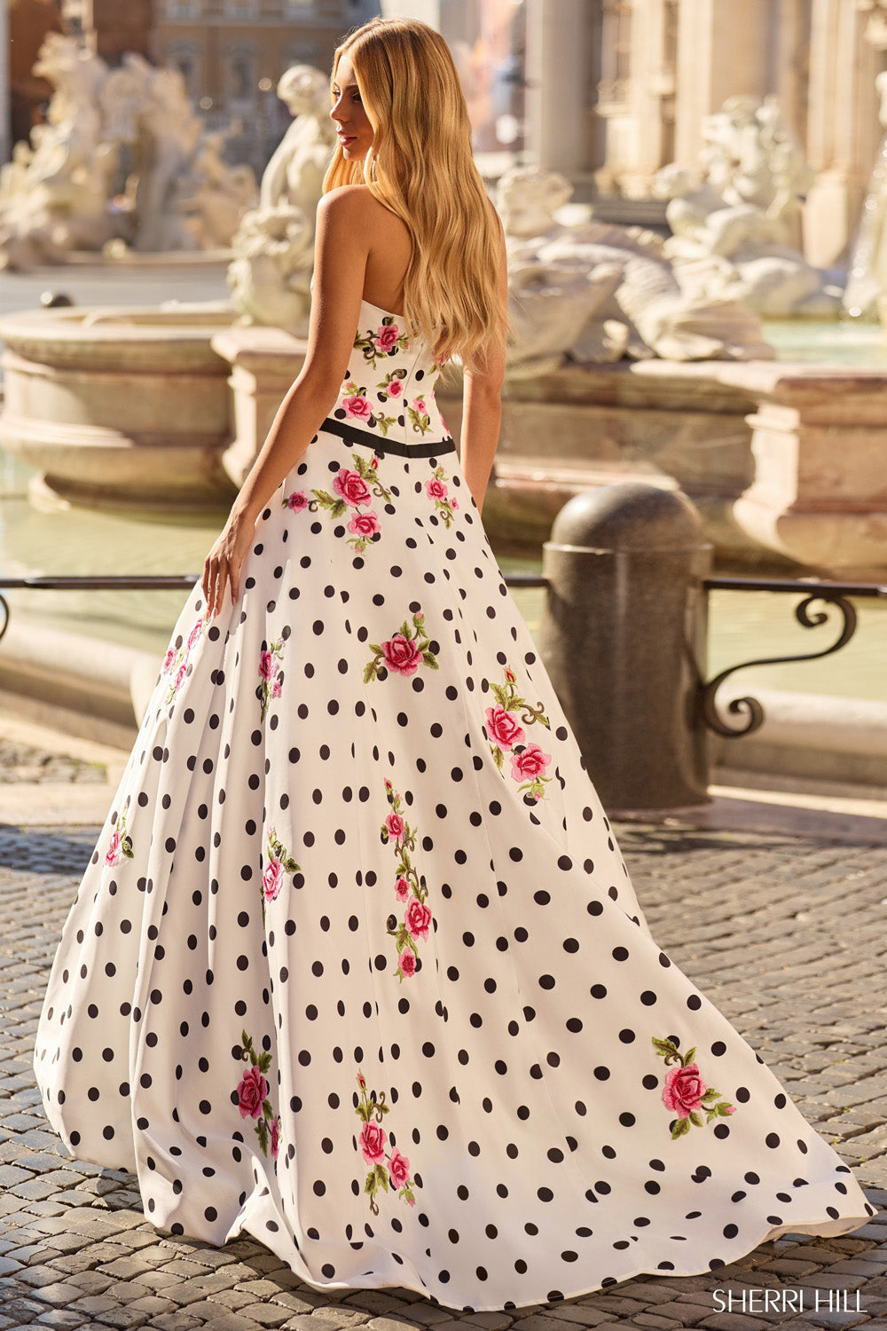 Sherri Hill 57980 prom dress images.  Sherri Hill 57980 is available in these colors: Ivory Black Fuchsia.