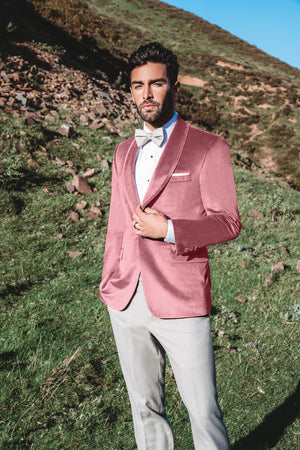 Dusty Rose Velvet Jacket is an Ultra Slim single button shawl lapel jacket with double vents to create an amazing tailored fit