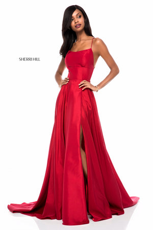 Sherri Hill 52022 prom dress images.  Sherri Hill 52022 is available in these colors: Black, Navy, Red, Emerald, Wine, Yellow, Blush, Bright Pink, Light Blue, Royal.