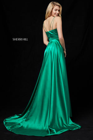 Sherri Hill 52119 prom dress images.  Sherri Hill 52119 is available in these colors: Red; Black; Emerald; Mocha; Teal; Dark Royal; Wine; Rose; Navy.