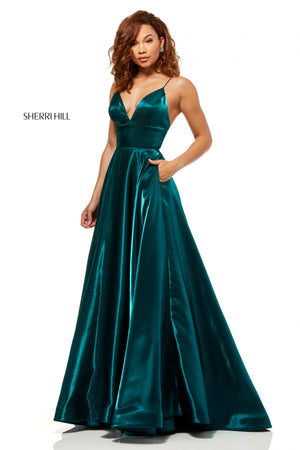 Sherri Hill 52424 prom dress images.  Sherri Hill 52424 is available in these colors: Gold; Wine; Navy; Emerald; Gunmetal; Purple.