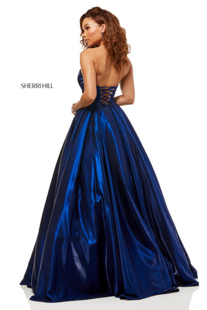 Sherri Hill 52456 prom dress images.  Sherri Hill 52456 is available in these colors: Teal; Yellow; Royal; Wine; Navy; Dark Purple; Rose; Fuchsia.