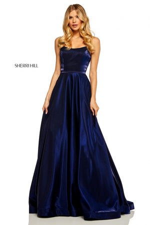Sherri Hill 52457 prom dress images.  Sherri Hill 52457 is available in these colors: Yellow; Royal; Navy; Teal; Wine; Dark Purple; Rose.