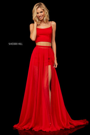 Sherri Hill 52918 prom dress images.  Sherri Hill 52918 is available in these colors: Black; Ivory; Yellow; Red; Royal; Emerald.