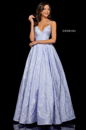 Sherri Hill 52953 prom dress images.  Sherri Hill 52953 is available in these colors: Yellow; Periwinkle; Ivory; Light Coral.