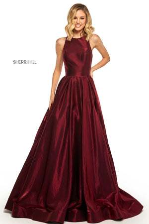 Sherri Hill 52958 prom dress images.  Sherri Hill 52958 is available in these colors: Wine; Navy; Royal; Yellow; Rose; Teal; Dark Purple.