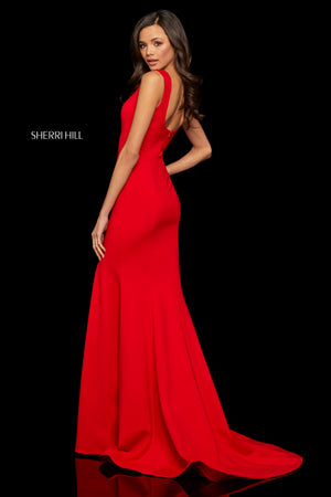 Sherri Hill 52962 prom dress images.  Sherri Hill 52962 is available in these colors: Royal; Navy; Candy Pink; Black; Ivory; Burgundy; Yellow; Red.