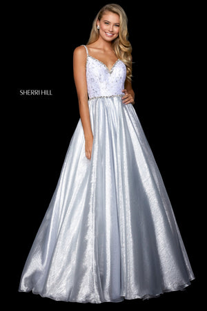 Sherri Hill 52994 prom dress images.  Sherri Hill 52994 is available in these colors: Silver; Red; Black.