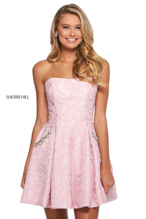 Sherri Hill 53002 prom dress images.  Sherri Hill 53002 is available in these colors: Blush; Light Blue; Black; Ivory.