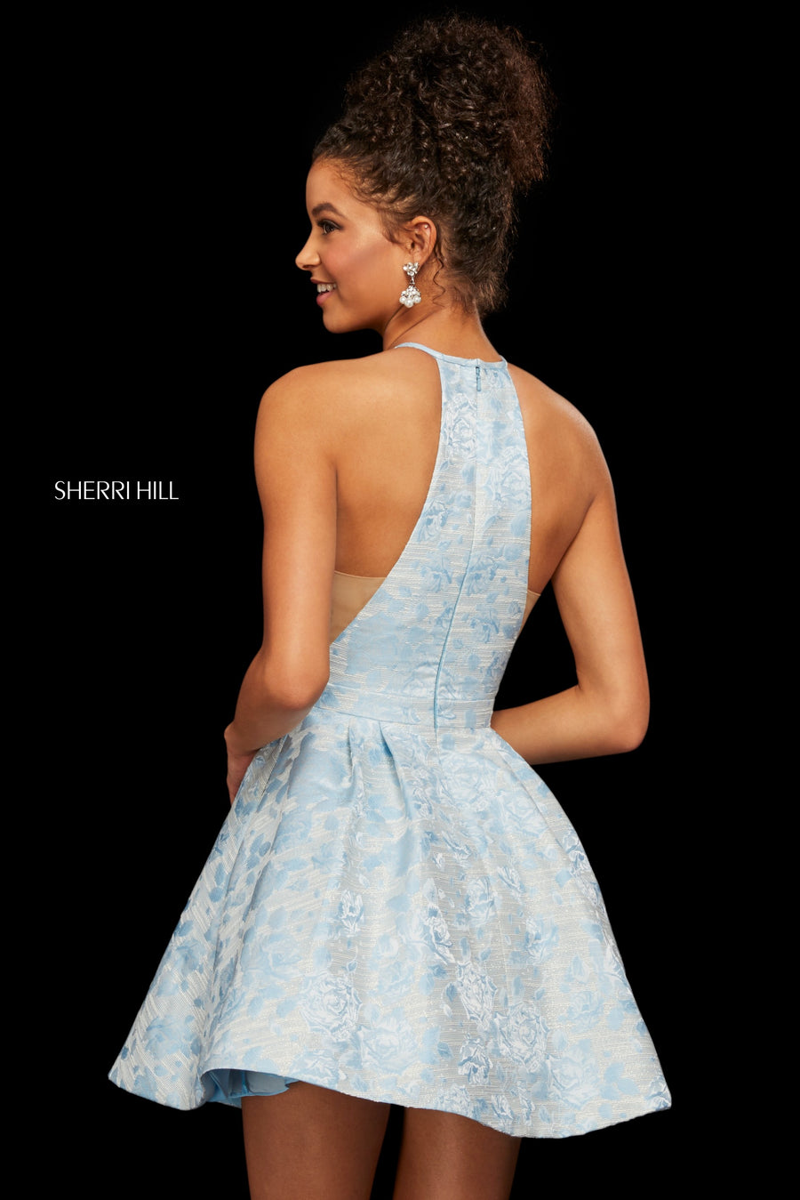 Sherri Hill 53022 prom dress images.  Sherri Hill 53022 is available in these colors: Light Yellow Print; Blue Print; Ivory Print.