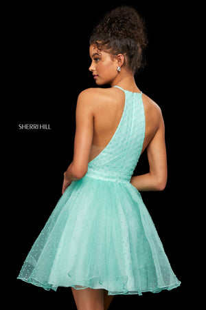 Sherri Hill 53075 prom dress images.  Sherri Hill 53075 is available in these colors: Light Green; Navy; Ivory; Black; Light Blue; Fuchsia; Pink.