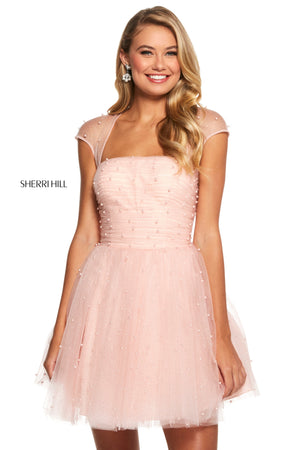Sherri Hill 53077 prom dress images.  Sherri Hill 53077 is available in these colors: Light Blue; Ivory; Blush; Yellow.