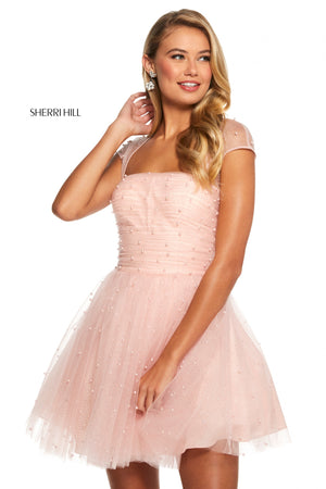 Sherri Hill 53077 prom dress images.  Sherri Hill 53077 is available in these colors: Light Blue; Ivory; Blush; Yellow.