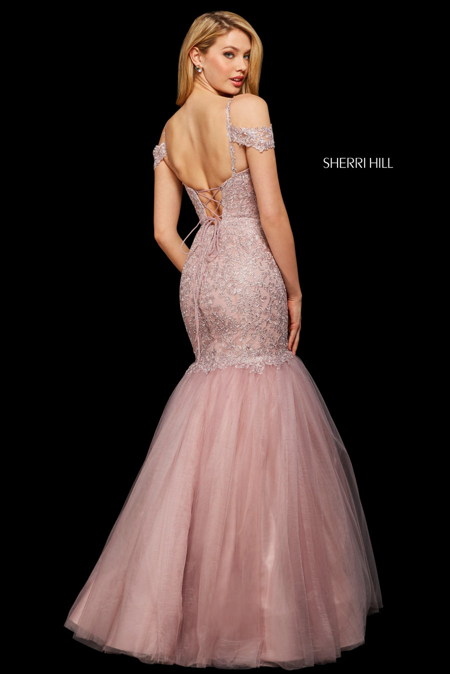Sherri Hill 53140 prom dress images.  Sherri Hill 53140 is available in these colors: Ivory Gold; Blush; Rose Gold; Wine.