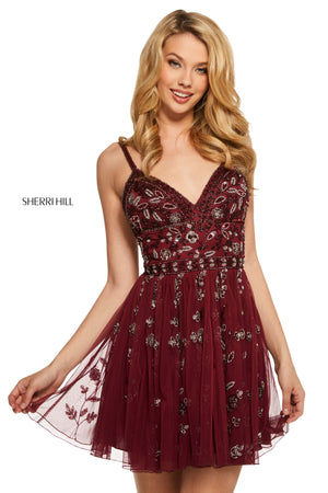 Sherri Hill 53234 prom dress images.  Sherri Hill 53234 is available in these colors: Blush Silver; Burgundy; Black; Ivory Silver.