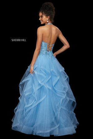 Sherri Hill 53249 prom dress images.  Sherri Hill 53249 is available in these colors: Blush; Navy; Black; Light Blue; Burgundy; Rose Gold.