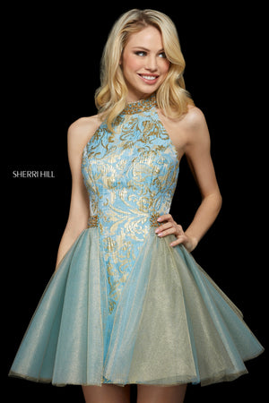 Sherri Hill 53254 prom dress images.  Sherri Hill 53254 is available in these colors: Blush Gold; Silver; Light Blue Gold; Gold.